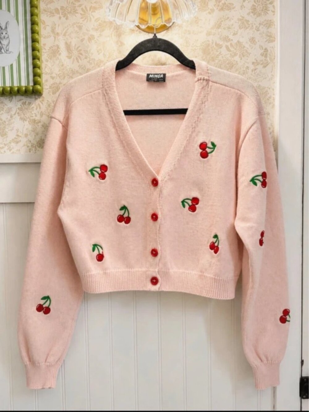 Minga London Pink Cherry Embroidered Cardigan Size Large